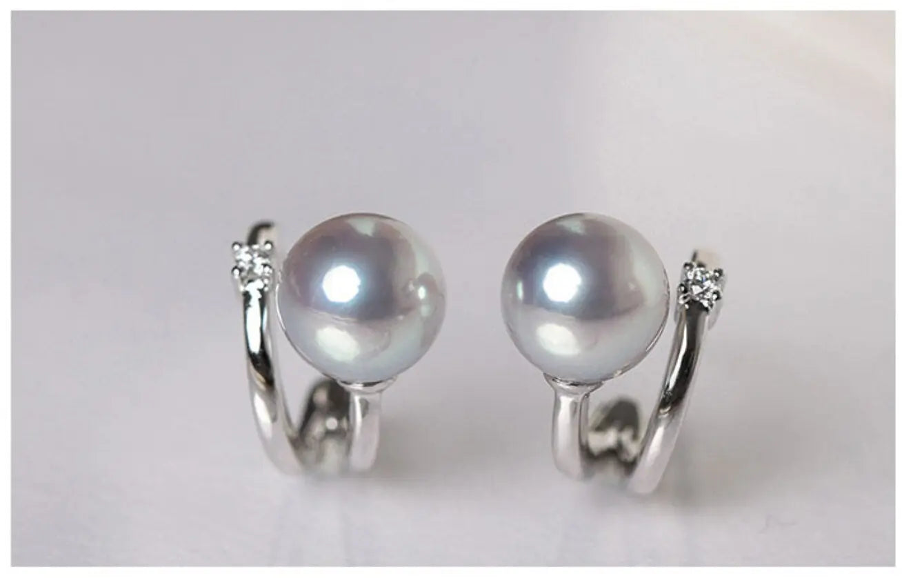5A+ Madama Akoya Pearl Loop 18K Gold Earrings, Natural White Diamonds Pearl Earrings, 18K White Gold Pearl Earrings Etsy