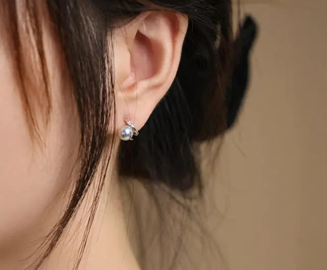 5A+ Madama Akoya Pearl Loop 18K Gold Earrings, Natural White Diamonds Pearl Earrings, 18K White Gold Pearl Earrings Etsy