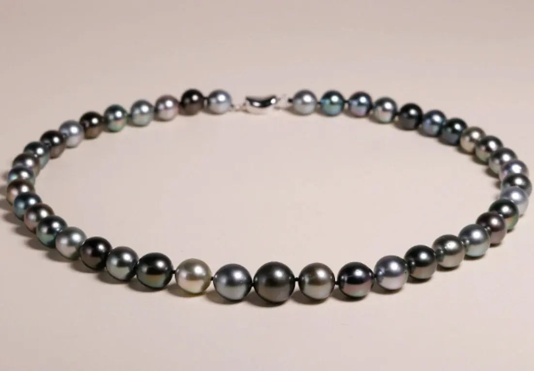 8mm-12mm Natural Mixed Color Tahitian Pearl Beaded Necklace, Multi High Luster Pearls Necklace, Gift for Mom, Black Silver Seawater Pearls Etsy