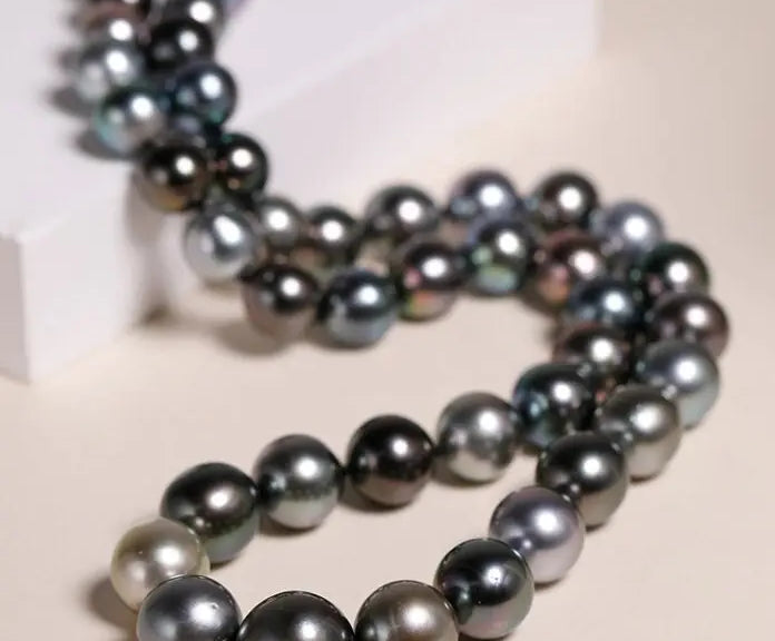 8mm-12mm Natural Mixed Color Tahitian Pearl Beaded Necklace, Multi High Luster Pearls Necklace, Gift for Mom, Black Silver Seawater Pearls Etsy