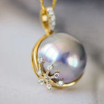 AAA+ Akoya Mabe Pearl Diamonds Necklace - 18K Yellow Gold Etsy