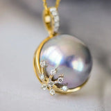 AAA+ Akoya Mabe Pearl Diamonds Necklace - 18K Yellow Gold Etsy