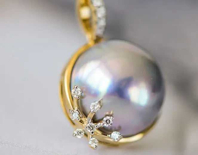 AAA+ Akoya Mabe Pearl Diamonds Necklace - 18K Yellow Gold Etsy