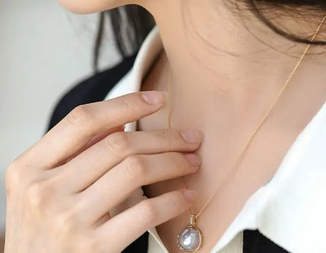 AAA+ Akoya Mabe Pearl Diamonds Necklace - 18K Yellow Gold Etsy