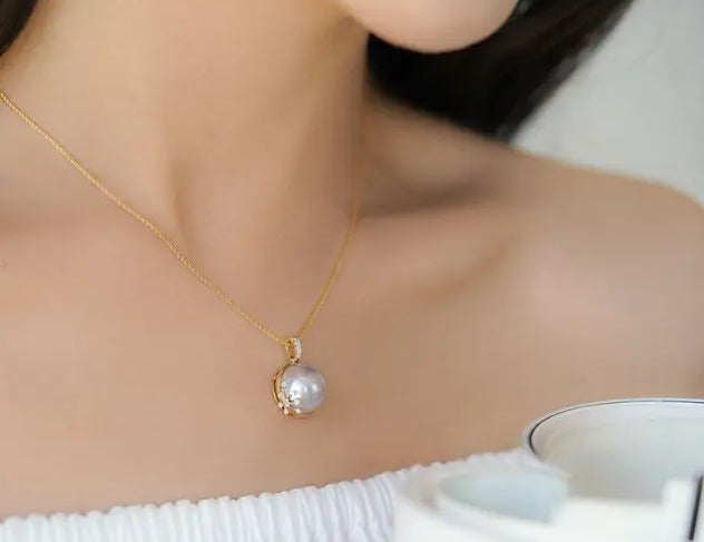 AAA+ Akoya Mabe Pearl Diamonds Necklace - 18K Yellow Gold Etsy
