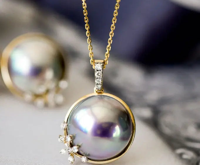 AAA+ Akoya Mabe Pearl Diamonds Necklace - 18K Yellow Gold Etsy