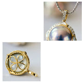 Superior Akoya Mabe Pearl & White Diamonds 18K Necklace, 18K Solid Yellow Gold Necklace, Silver Blue Pearl Necklace Earrings Etsy