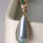 Teardrop Mabe Pearl  Emerald Necklace - 18K Yellow Gold Baroque Retro Pearl Jewelry Etsy