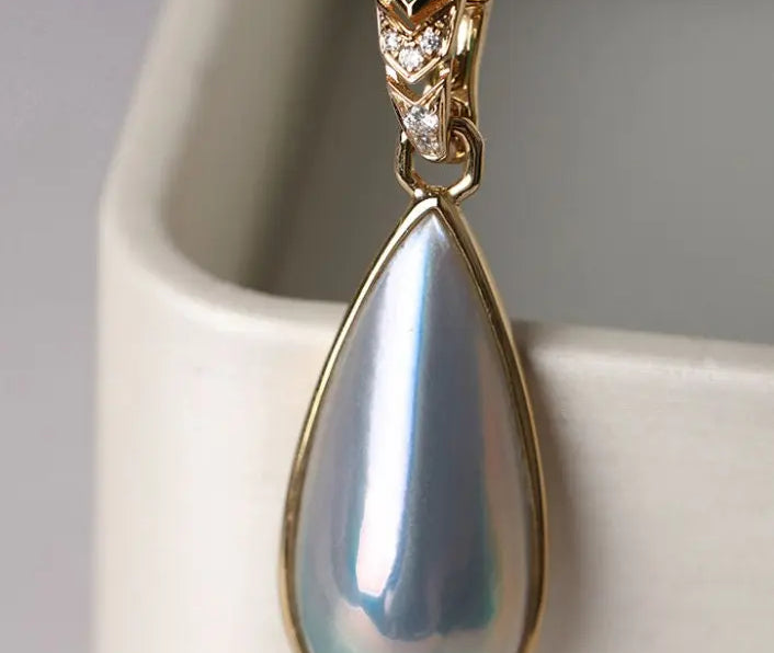 Teardrop Mabe Pearl  Emerald Necklace - 18K Yellow Gold Baroque Retro Pearl Jewelry Etsy