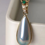 Baroque Mabe Pearl & Emerald 18K Necklace, 18K Solid Yellow Gold Necklace Etsy