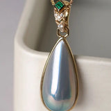 Baroque Mabe Pearl & Emerald 18K Necklace, 18K Solid Yellow Gold Necklace Etsy