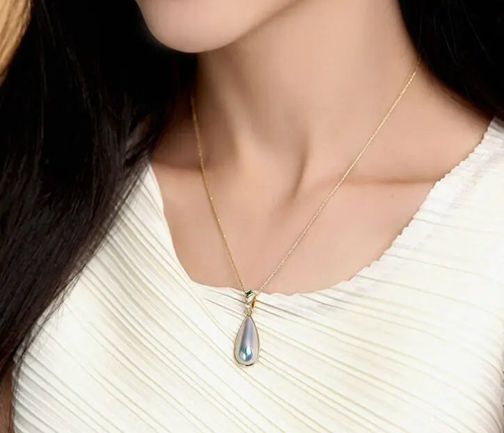 Baroque Mabe Pearl & Emerald 18K Necklace, 18K Solid Yellow Gold Necklace Etsy