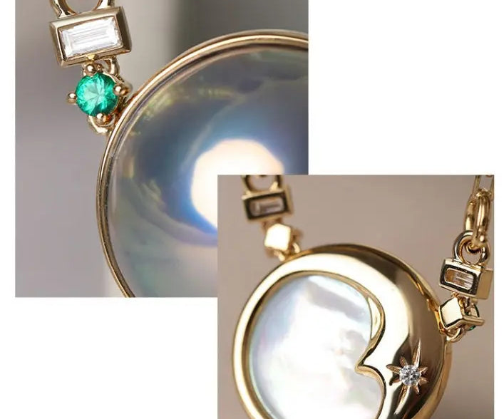 Akoya Mabe Pearl Emerald Necklace - 18K Yellow Gold Etsy