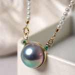 Akoya Mabe Pearl Emerald Necklace - 18K Yellow Gold Etsy