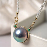 Akoya Mabe Pearl Emerald Necklace - 18K Yellow Gold Etsy