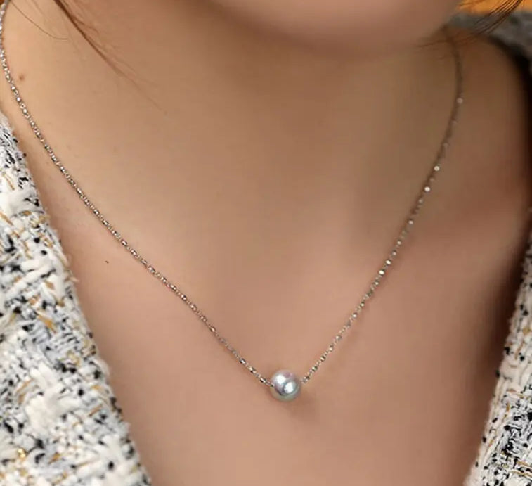 Blue Silver Madama Pearl 18K Necklace, 18k White Gold Minimalism Necklace Bracelet Etsy