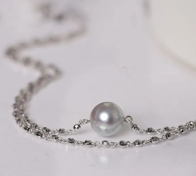 Blue Silver Madama Pearl 18K Necklace, 18k White Gold Minimalism Necklace Bracelet Etsy