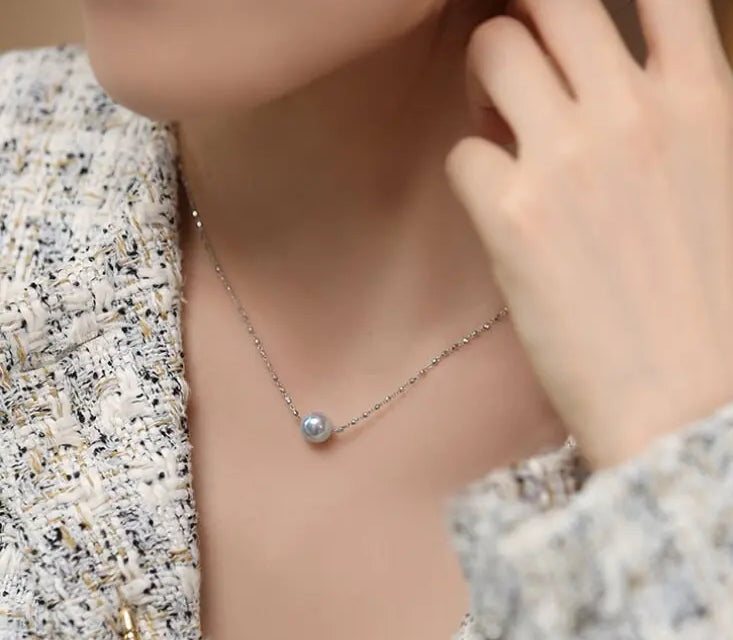 Blue Silver Madama Pearl 18K Necklace, 18k White Gold Minimalism Necklace Bracelet Etsy