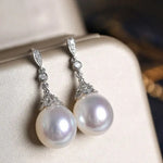 13mm Natural South Sea White Pearls & White Diamond Drop Earrings, 18k Solid White Gold White Earrings, Classic Retro Pearl Earrings Etsy
