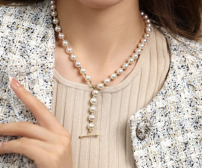 Finset Quality Akoya Champagne Pearl Beaded Necklace, Super Hight Luster Pearl Beaded Necklace, Japan Champagne Color Pearl Necklace Etsy
