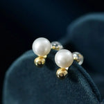 7-8mm Natural High Luster White Pearls Earrings, 18k Gold Plated Vermeil Stud Earrings, Golden Ball Earrings, Anniversary Gift Idea Etsy