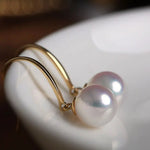Minimalist 18k Solid Gold Japan Pearl Earrings, 18K Hook Earrings Etsy