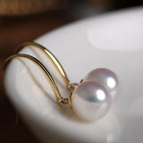 Minimalist 18k Solid Gold Japan Pearl Earrings, 18K Hook Earrings Etsy