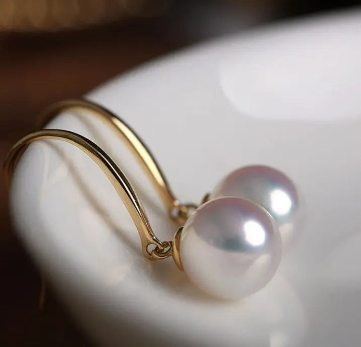 Minimalist 18k Solid Gold Japan Pearl Earrings, 18K Hook Earrings Etsy