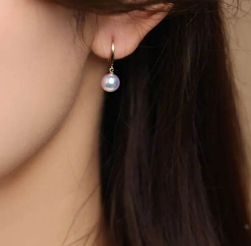 Minimalist 18k Solid Gold Japan Pearl Earrings, 18K Hook Earrings Etsy