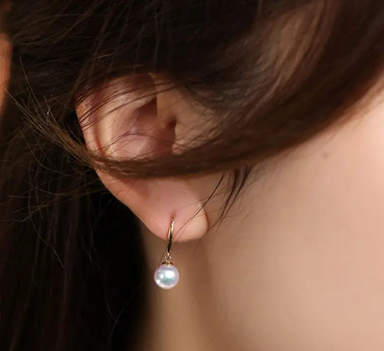 Minimalist 18k Solid Gold Japan Pearl Earrings, 18K Hook Earrings Etsy