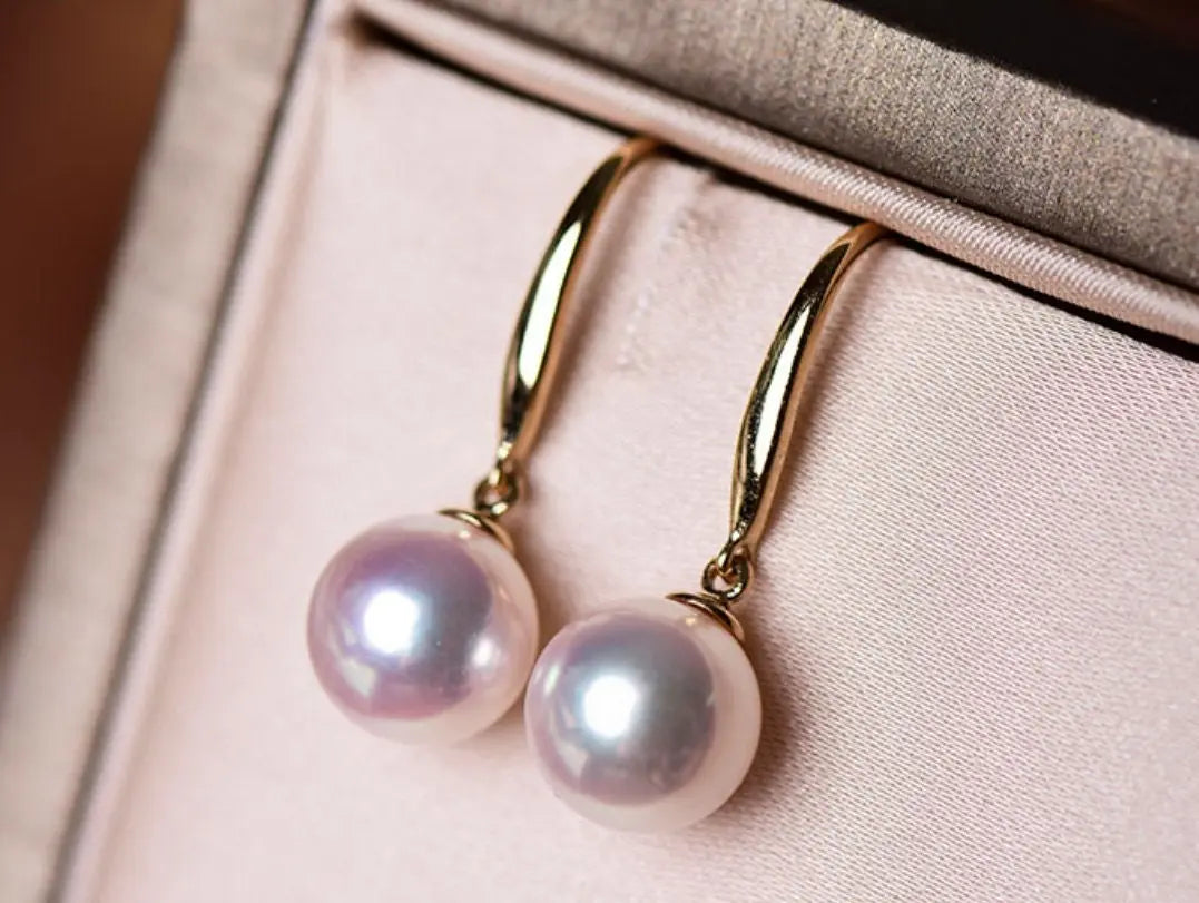 Minimalist 18k Solid Gold Japan Pearl Earrings, 18K Hook Earrings Etsy