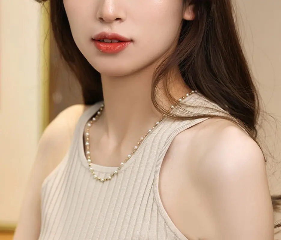AAA+ Golden Champagne Akoya Pearl Necklace - Cream Pearl Strand Etsy