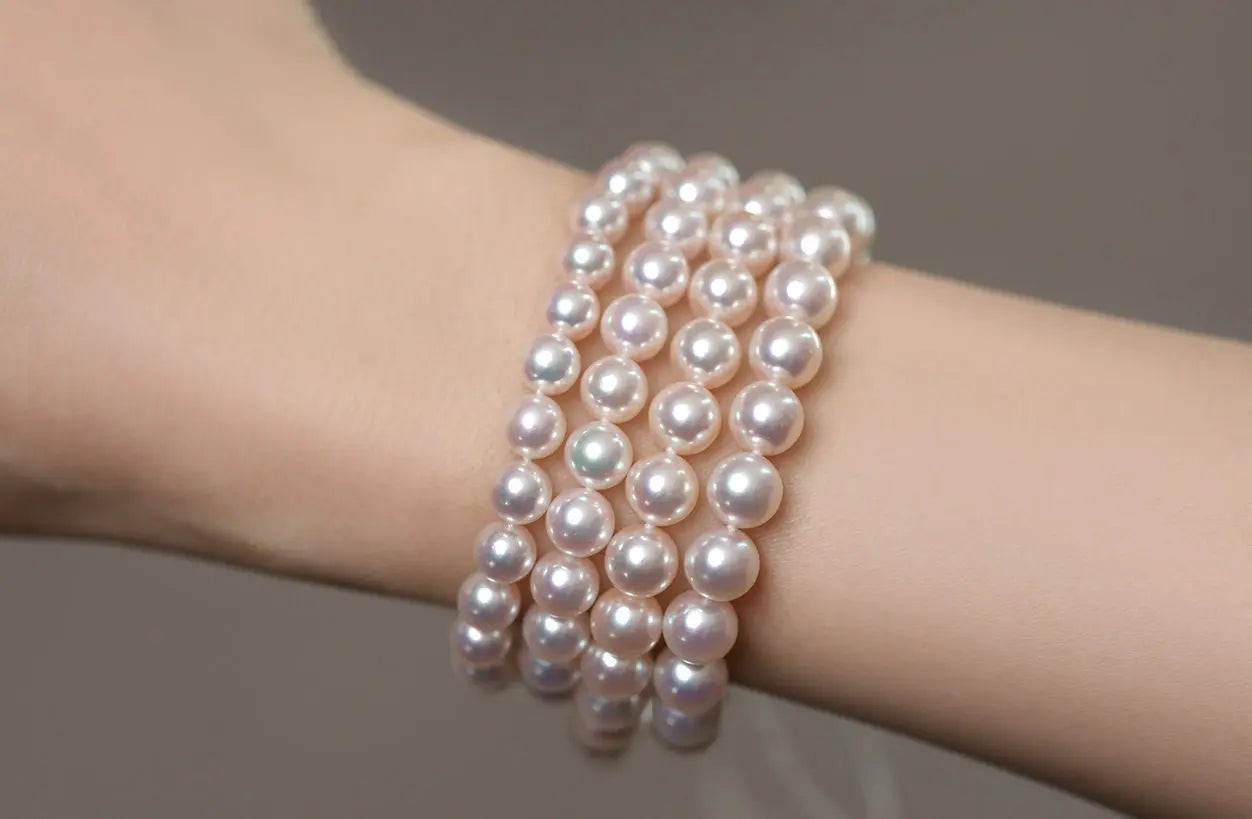 Superier Natural Akoya Pearl Beaded Bracelets, 18K White Gold Bracelets, Seawater Pearl Bracelets, Christmas Gift Idea Etsy