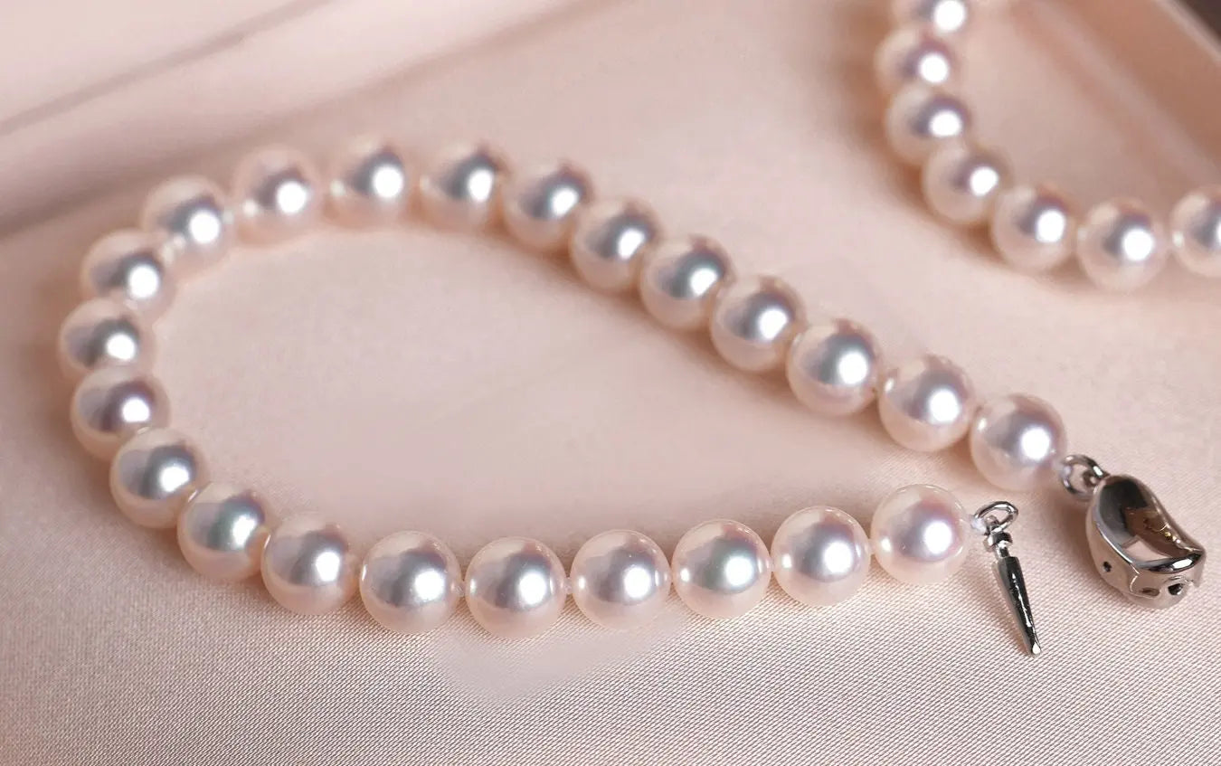 Superier Natural Akoya Pearl Beaded Bracelets, 18K White Gold Bracelets, Seawater Pearl Bracelets, Christmas Gift Idea Etsy