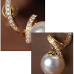 5A+ Japan Akoya Pearl Free Form Earrings, 18k Solid Yellow Gold Whirl Earrings, Natural White Diamonds Earrings, Christmas Gift Idea for GF Etsy