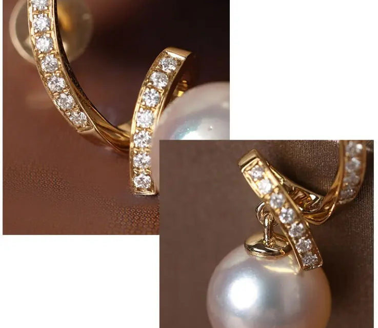 5A+ Japan Akoya Pearl Free Form Earrings, 18k Solid Yellow Gold Whirl Earrings, Natural White Diamonds Earrings, Christmas Gift Idea for GF Etsy