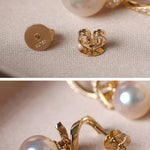 5A+ Japan Akoya Pearl Free Form Earrings, 18k Solid Yellow Gold Whirl Earrings, Natural White Diamonds Earrings, Christmas Gift Idea for GF Etsy
