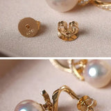 5A+ Japan Akoya Pearl Free Form Earrings, 18k Solid Yellow Gold Whirl Earrings, Natural White Diamonds Earrings, Christmas Gift Idea for GF Etsy