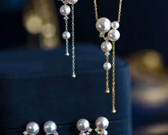 Galaxy Akoya Pearl Diamonds 18K Gold Necklace, Universe Inspired Necklace, 18K Yellow Solid Gold Necklace, Diamonds Cluster Necklace Etsy