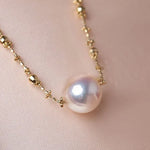 Unique Design 18K Chain with Akoya Pearl Necklace, 18K Yellow Gold Necklace, Christmas Gift Idea Etsy