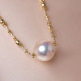 Unique Design 18K Chain with Akoya Pearl Necklace, 18K Yellow Gold Necklace, Christmas Gift Idea Etsy