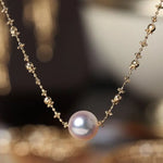 Unique Design 18K Chain with Akoya Pearl Necklace, 18K Yellow Gold Necklace, Christmas Gift Idea Etsy