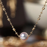 Unique Design 18K Chain with Akoya Pearl Necklace, 18K Yellow Gold Necklace, Christmas Gift Idea Etsy