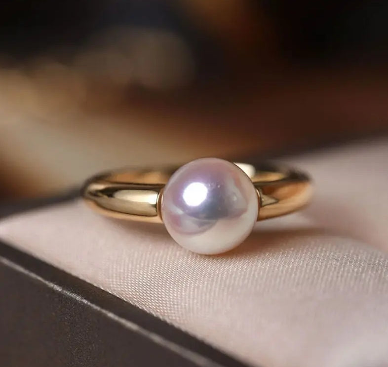 18K Gold Akoya Pearl Ring Earrings Set - Yellow Gold Etsy