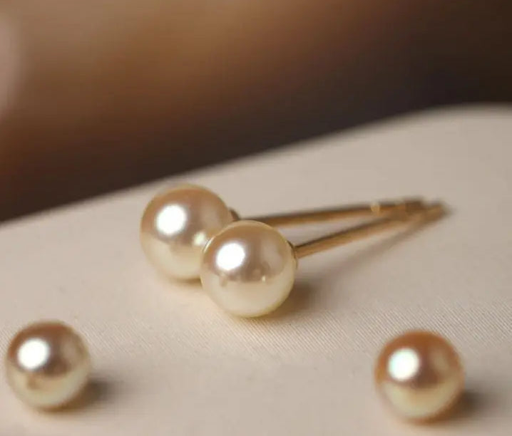 Superier Akoya Golden Pearl Stud Earrings, 18k Solid Yellow Gold Earrings, Minimalist Champagne Pearl Earring Etsy