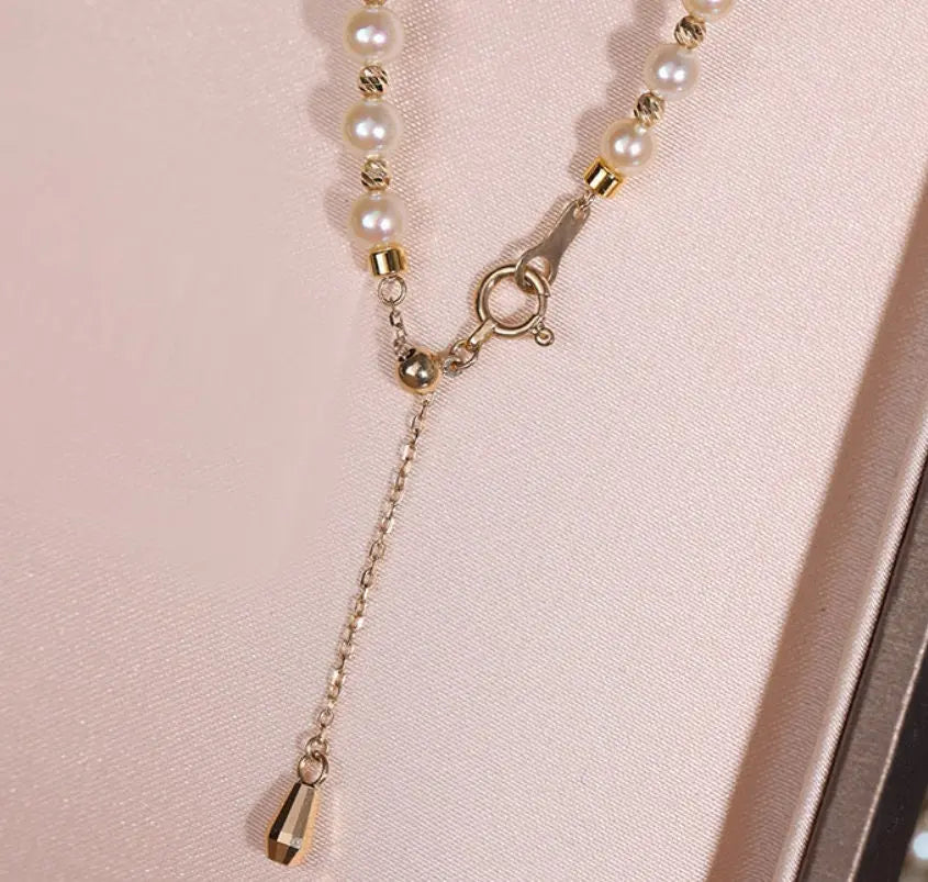 5A+ Akoya Golden Pearl Beaded 18K Gold Necklace Etsy