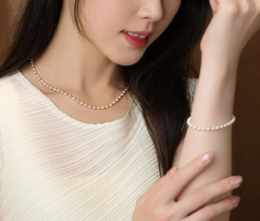 5A+ Akoya Golden Pearl Beaded 18K Gold Necklace Etsy