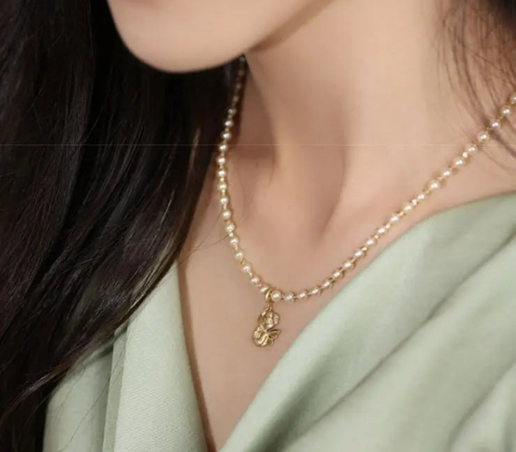 5A+ Akoya Golden Pearl Beaded 18K Gold Necklace Etsy