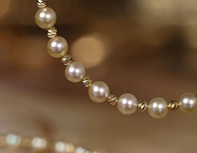 5A+ Akoya Golden Pearl Beaded 18K Gold Necklace Etsy