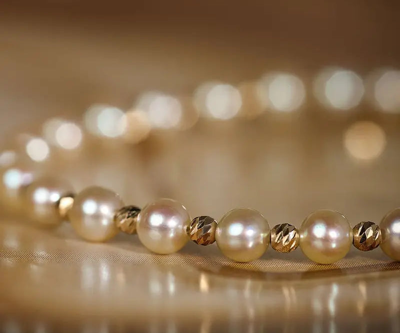 5A+ Akoya Golden Pearl Beaded 18K Gold Necklace Etsy